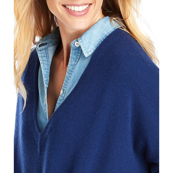 Vineyard Vines Oversized Striped V-Neck Wool/Cashmere Sweater- Size XL - Picture 3 of 7